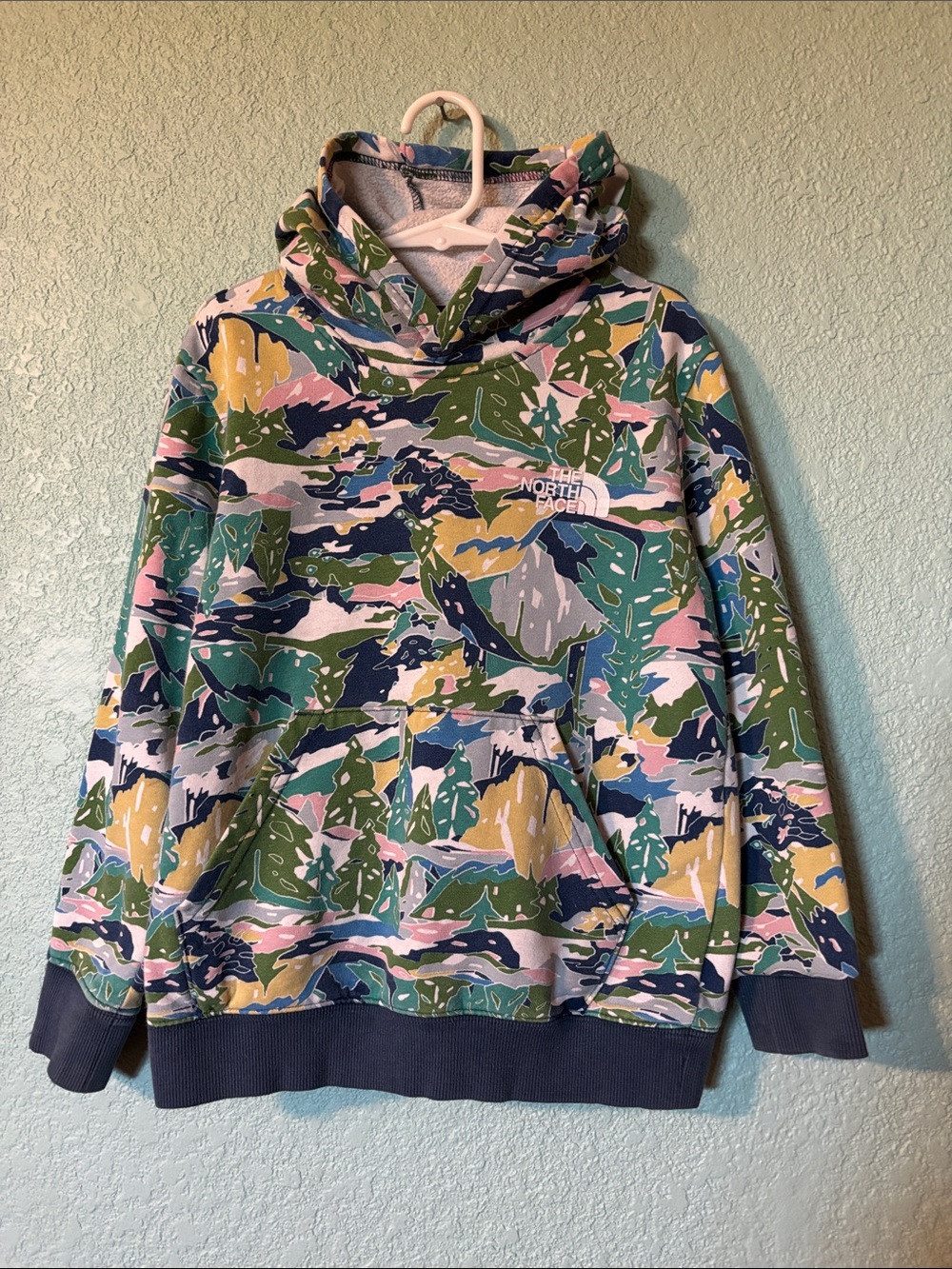 The North Face Kids' Multicolor Camo Hoodie Green Pink Blue Yellow Girls XS Good